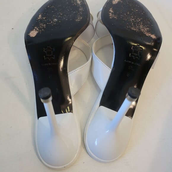 Womens Versani White Clear Open Toe Leather PVC Strappy Sandal Mule Heels 9.5 - Picture 9 of 13